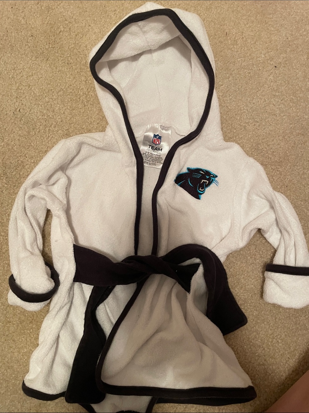 NFL Carolina Panthers White and Black Hooded Kids Robe with Panthers Logo